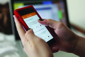 Moodle Mobile is available on iOS, Android, Blackberry and Windows Mobile, and offers novel features using smarthphone features. Allison Grogan/Argosy
